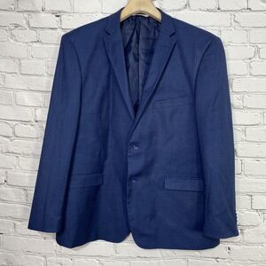 Lineage Men's‎ Sport Coat Blazer 50R Two Button Navy Rayon Poly Spandex Blend